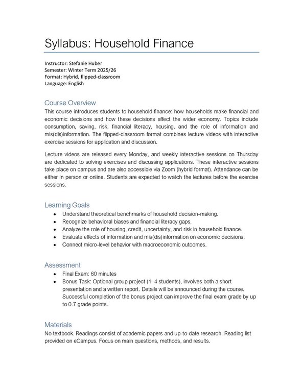 Syllabus Household Finance (Huber)
