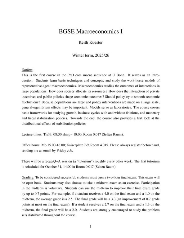 Syllabus Macroeconomics I - Kuester