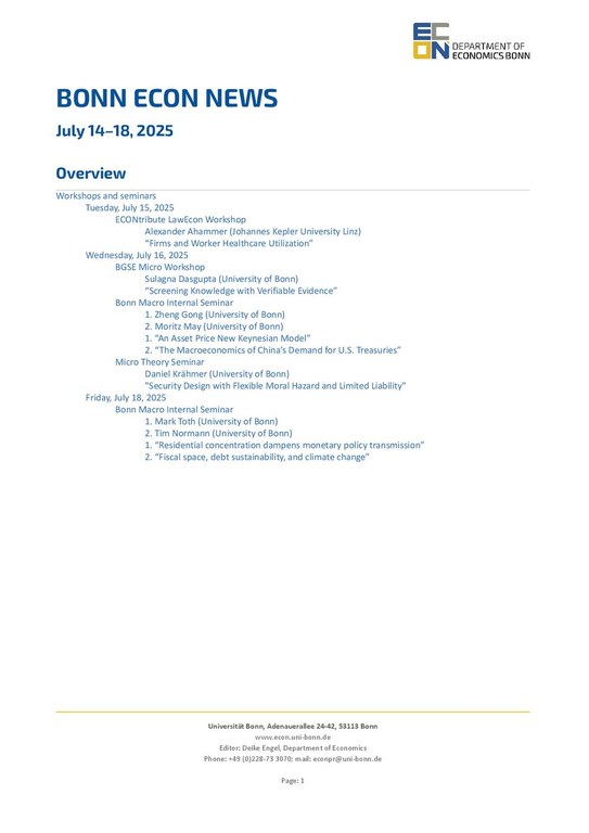Bonn Econ News 2025 Week 29 (July 14–18)