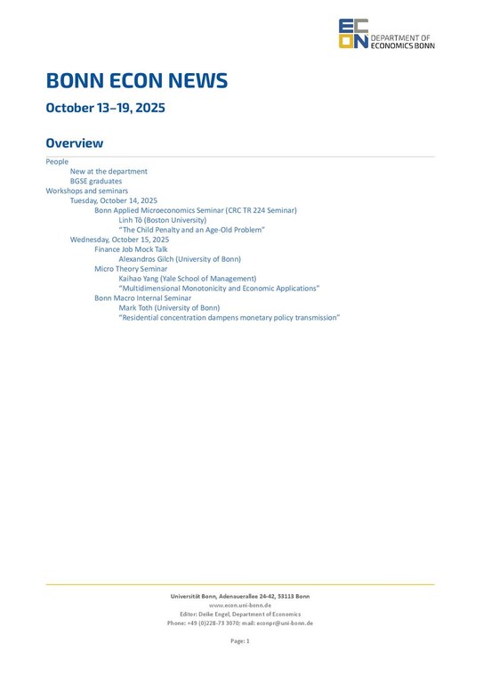 Bonn Econ News 2025 Week 42 (October 13–19)