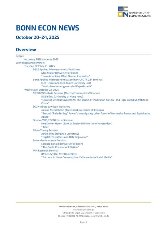 Bonn Econ News 2025 Week 43 (October 20–24)
