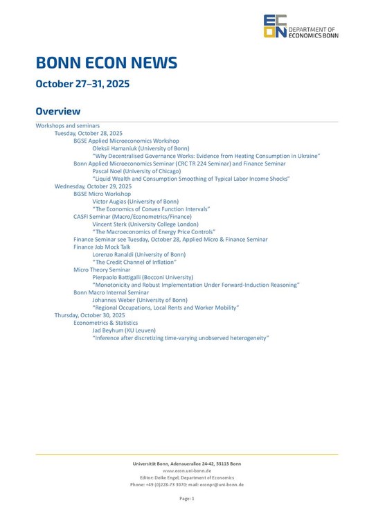 Bonn Econ News 2025 Week 44 (October 27–31)