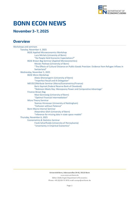 Bonn Econ News 2025 Week 45 (November 3–7)