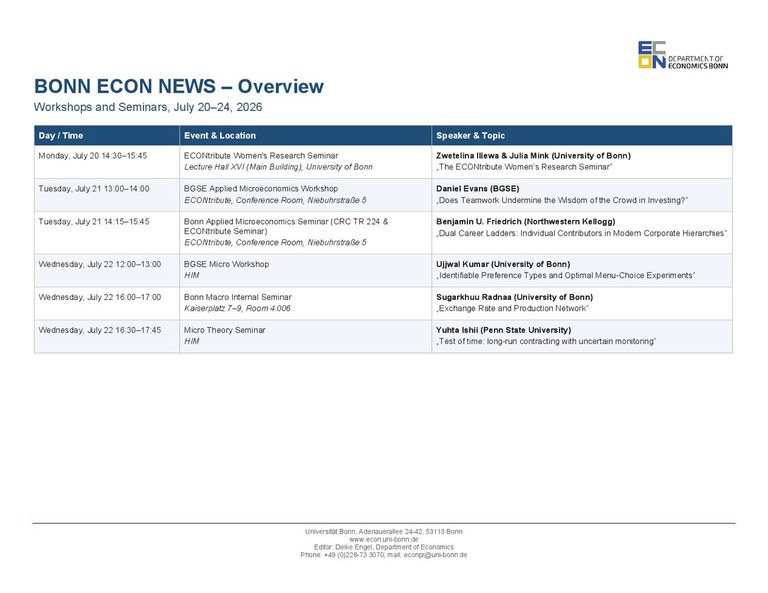 Bonn Econ News 2026 Week 30 (July 20-24)