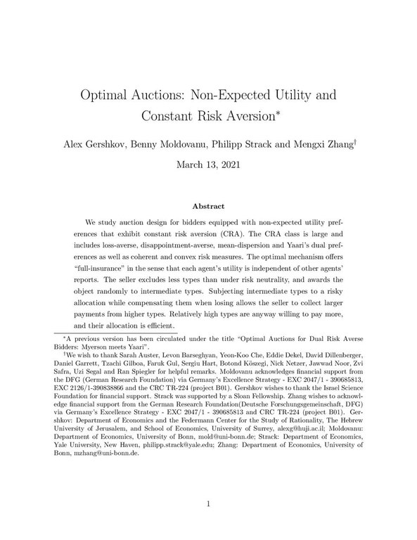Optimal Auctions: Non-Expected Utility and Constant Risk Aversion