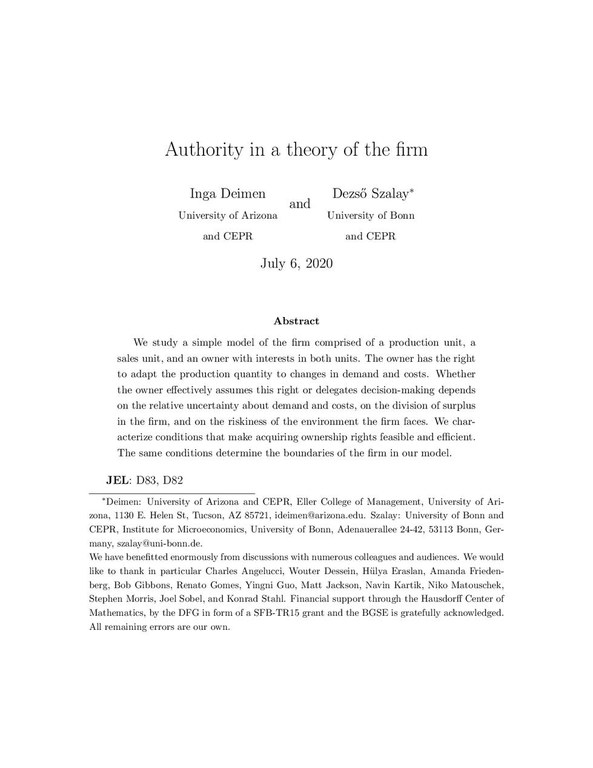 Authority in a theory of the firm
